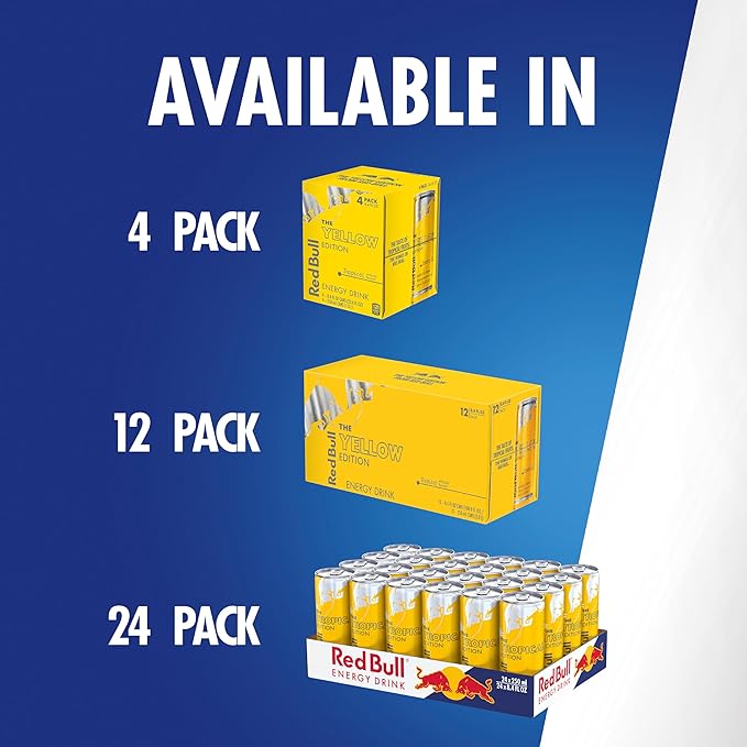 Red Bull Yellow Edition Energy Drink Tropical with 80mg Caffeine plus Taurine &amp B Vitamins 8.4 Fl Oz Pack of 12 Cans
