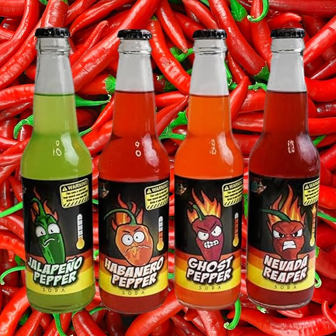 Hot Pepper Sodas | Mixed 4 Pack of Spicy Flavors | Handle the Heat | Real Cane Sugar | Includes Crazy Soda Pop Bottle Opener