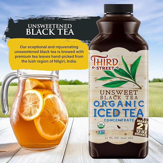 Third Street Chai Organic Unsweet Black Tea Concentrate 6-Pack 32 Fl. Oz. Premium Rich and Smooth Taste Beverage Concentrate 7:1 Vegan Gluten Free Kosher Non-GMO.