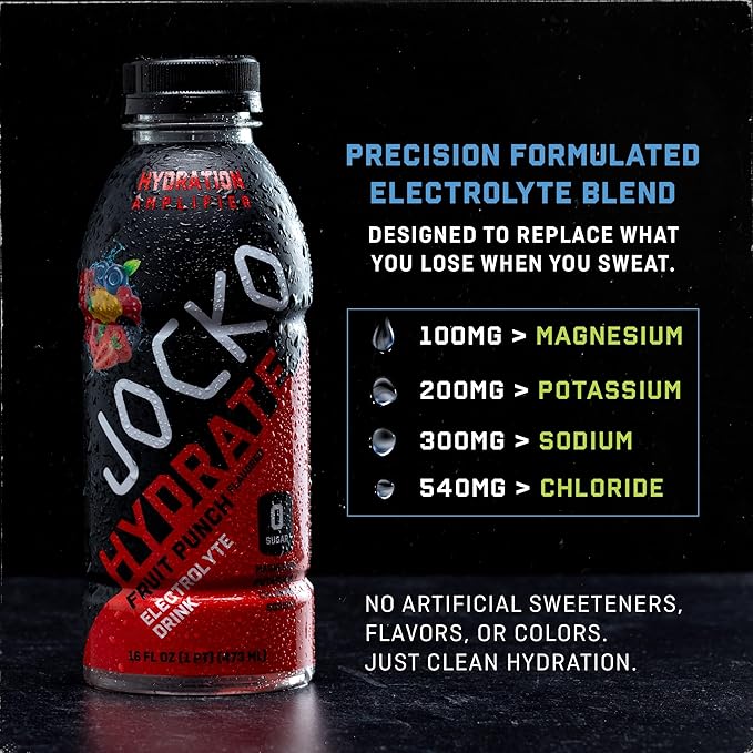 Jocko Fuel Hydrate Electrolyte Drinks - Sports Drink Hydration Amplifier Thirst Quencher - Scientifically Formulated Electrolyte Blend Blue Raspberry 16 Oz (12 Pack)