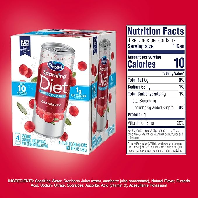 Ocean Spray® Sparkling Diet Cranberry Juice Drink 11.5 Fl Oz Cans 4 Count (Pack of 24)