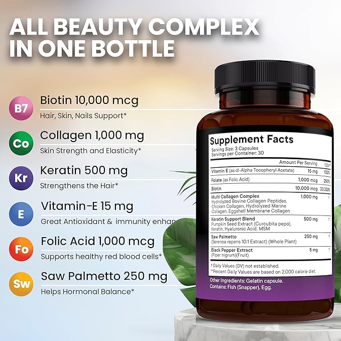 NEW AGE Biotin Collagen Keratin Hyaluronic Acid - 50000mcg Hair Growth Vitamins for Men and Women Nails Hair Skin Vitamins and DHT Blocker with Vitamin E Folic Acid Pumpkin Seed MSM- 270 Count