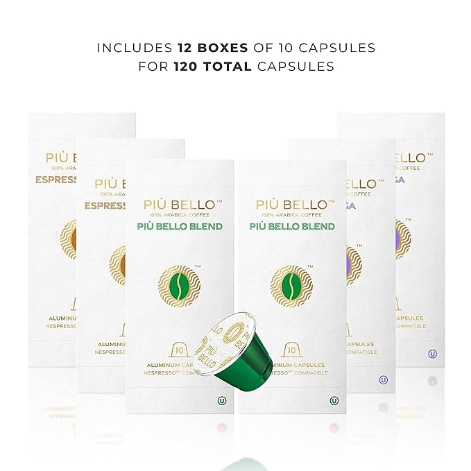 Piu Bello Espresso Coffee Pods for Nespresso Original Machines – Light Roast Variety Pack – 3 Flavors: Chocolate Nuts Sweet Caramel – Rich &amp Balanced Taste – Kosher Certified (3-Flavor Multipack