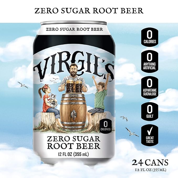 Virgil’s Zero Sugar Root Beer Great Tasting Zero Calorie Keto Friendly Soda (6-12oz cans)