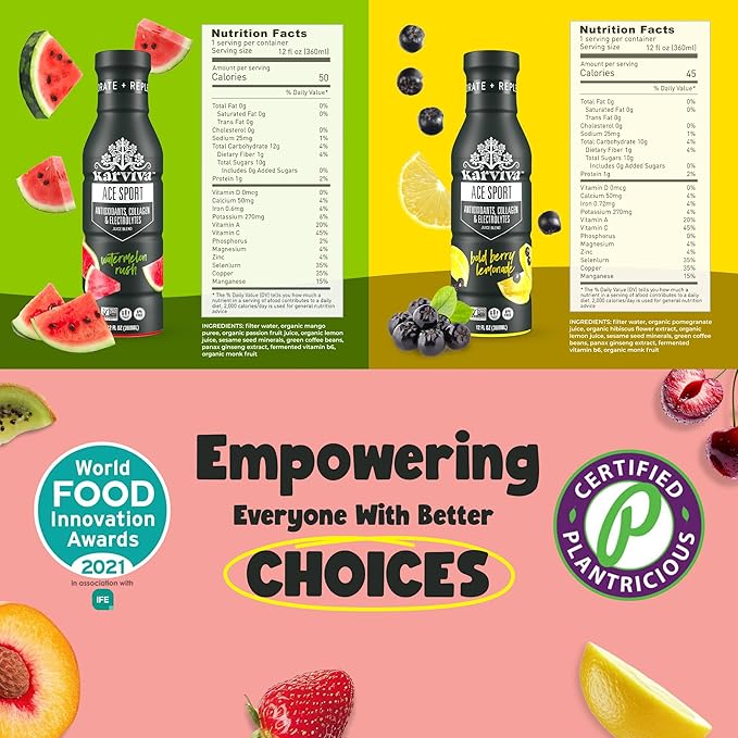 ACE Recovery Antioxidants Juice Energy Booster Drinks for Sports Real Fruit Natural Collagen Electrolytes BPA Free Antioxidant Drink 6 bottles 12 fl oz (Bold Berry Lemonade)