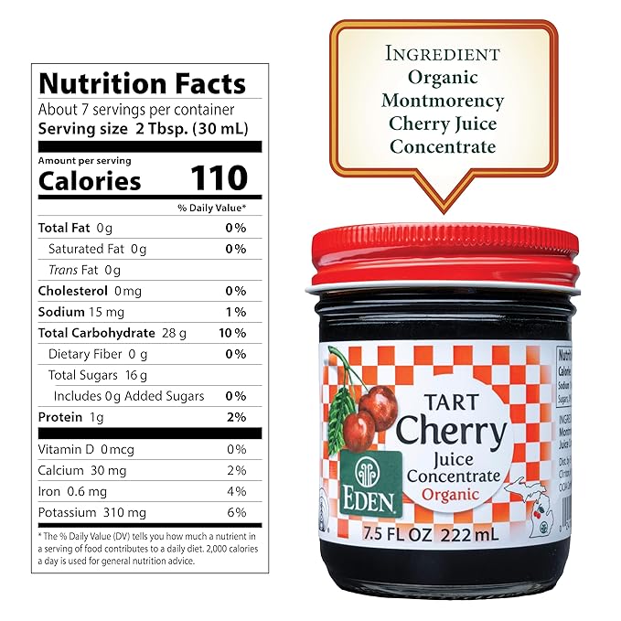 Eden Organic Montmorency Tart Cherry Juice Concentrate 68 Brix No Artificial or Refined Sugars Michigan Cherries 7.5 Fl Oz