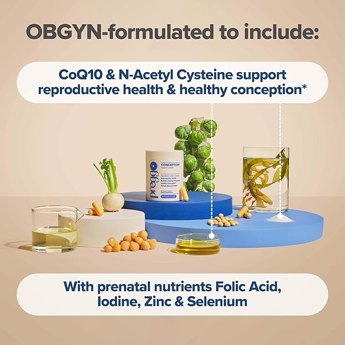 O Positiv Preggo Conception Support Capsules for Women - OBGYN-Formulated Pre Prenatal Vitamins with Clinically-Studied Ingredients - CoQ10 N-Acetyl Cystein - Female Sexual Health 60 Ct (Pack of 1)