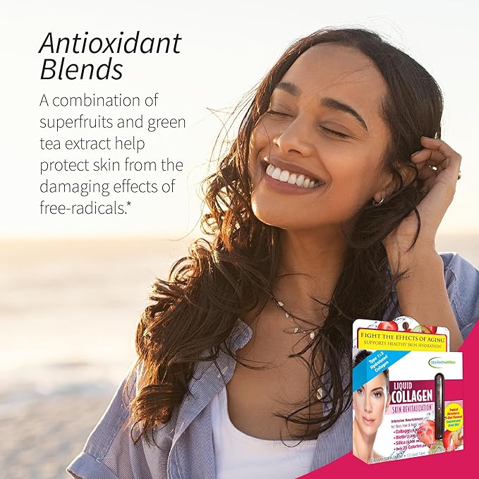 Applied Nutrition Liquid Collagen Skin Revitalization - 10 Liquid Tubes Pack of 2 - Collagen Biotin &amp Silica - Tropical Strawberry &amp Kiwi Flavor - 20 Servings