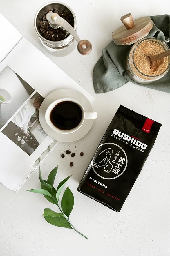 BUSHIDO Black Katana Premium Whole Bean Coffee 2.2 lb (1kg) Bulk Bag Medium Roast 100% Arabica - Rich &amp Smooth Taste with Dark Chocolate Notes - Non-Bitter Espresso Beans - Imported from the Nethe