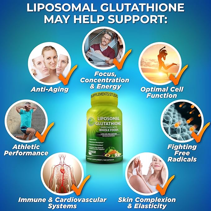 Liposomal Glutathione 500mg - Active Form L Glutathione (Reduced) for Maximum Absorption - Made with Organic Whole Foods - Master Antioxidant &amp Detoxifier - Immune &amp Cardiovascular Support - 1