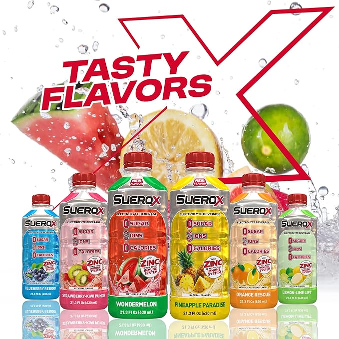 SueroX Sugar Free Sports Drink for Hydration and Recovery Electrolyte Hydration Drink with 8 Ions Zero Calorie Sports Drinks Berry Blast 21.3 Fl Oz 12 Count