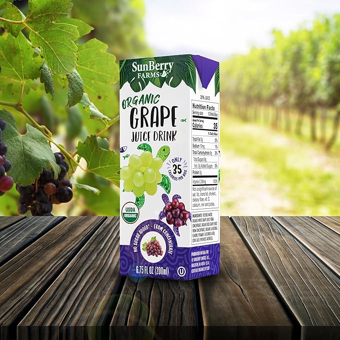 Sunberry Farms Organic Grape Juice Drink – 32 Pack (6.75 fl oz Each) | USDA Organic | No Sugar Added | Gluten-Free | GMO-Free | Preservative Free | Excellent Source of Vitamin C