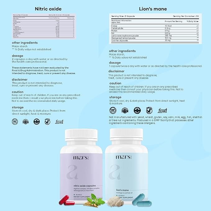 mars by GHC Vitality Max Combo | Natural Lion’s Mane &amp Nitric Oxide Capsules | Focus Energy &amp Performance Support | 240 Capsules | Pack of 2