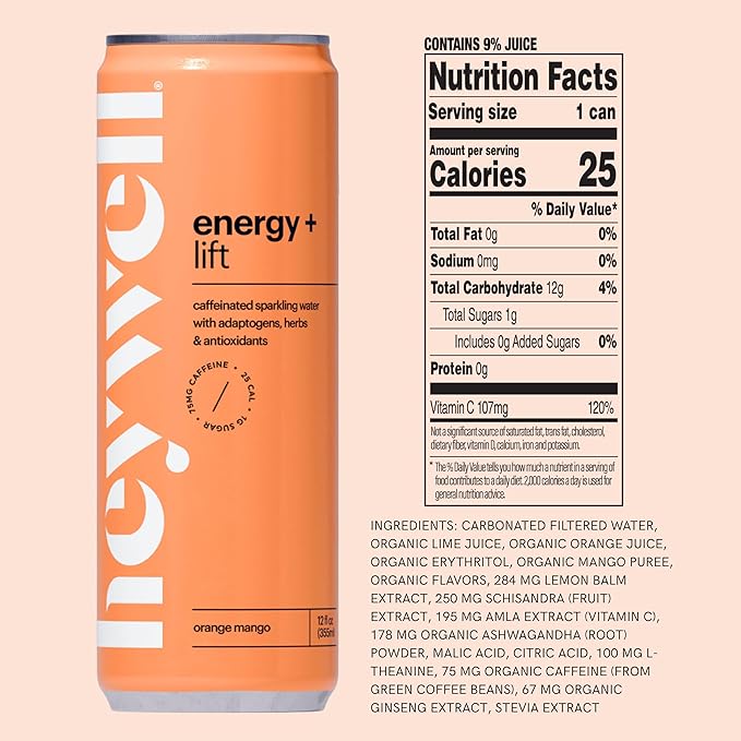 Heywell Sparkling Adaptogenic Water Variety Pack 12 Fluid Ounce (Pack of 12) Includes - Lime Grapefruit Orange Mango Strawberry Lemon - Calm Drink Sparkling Drink