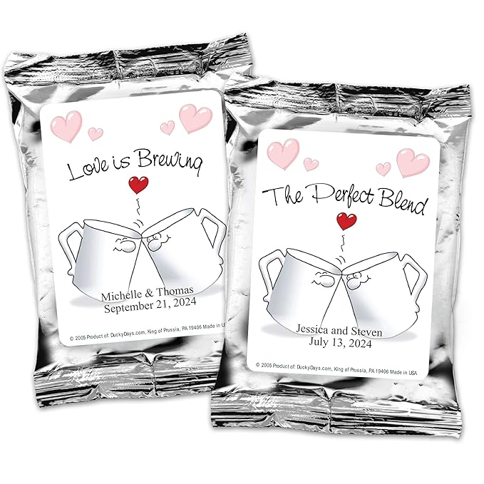 Personalized Coffee Bags The Perfect Blend Kissing Mugs Wedding Favors (Set of 24)