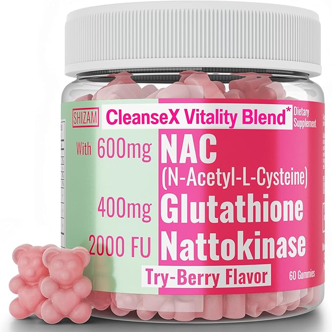 SHIZAM 600mg NAC 2000 FU 100mg Nattokinase &amp 400mg Reduced L Glutathione Gummies N-Acetyl Cysteine Capsule Powder Pill Liquid Supplement/Supplements Alt Organic N Acetylcysteine 1000mg 4000 600