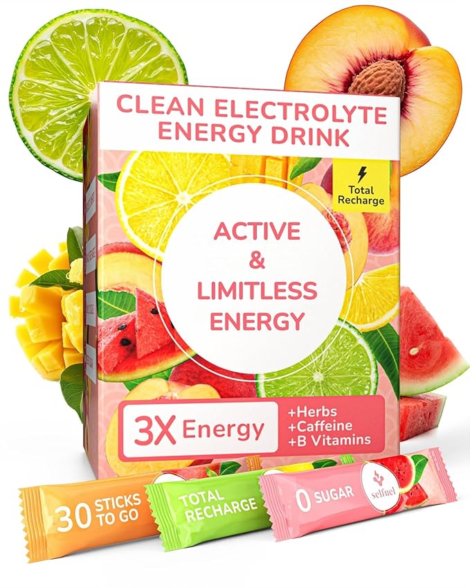 Clean Energy Drink Powder | Natural Caffeine Electrolytes and B Vitamins for Hydration Focus and Vitality | Zero Sugar Long-Lasting Energy Boost | 30 Convenient Packets