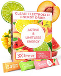 Clean Energy Drink Powder | Natural Caffeine Electrolytes and B Vitamins for Hydration Focus and Vitality | Zero Sugar Long-Lasting Energy Boost | 30 Convenient Packets