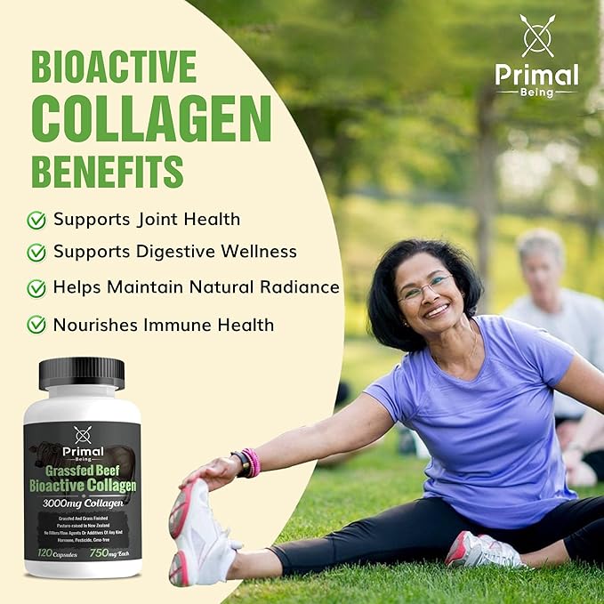 Primal Being Grassfed Beef Cartilage Collagen (Type I-V &amp XI)- Supports Hair Skin Nails Joint Health Immunity Digestion Post Exercise Recovery - 120 Capsules 3000 mg per Serving