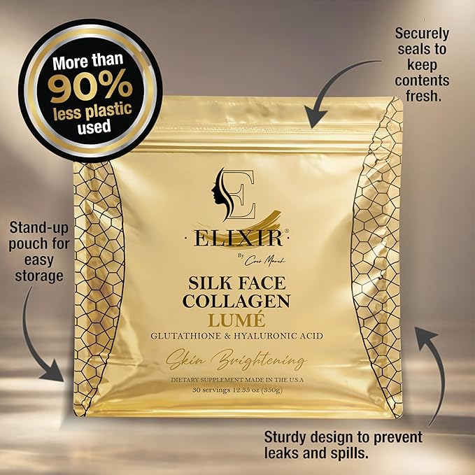 Elixir Silk Face Collagen Lumé - Collagen Powder with Hyaluronic Acid &amp Glutathione – Collagen Peptides 20g Protein Powder for Women – Supports Skin Care Hydration Elasticity &amp Radiance - 35