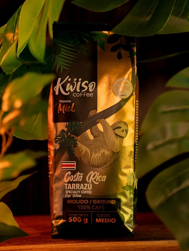 Kwiso Coffee Honey Process Tarrazu Costa Rica Single Origin Arabica 17.6 oz Ground Coffee Medium Roast Gourmet Specialty 500 g
