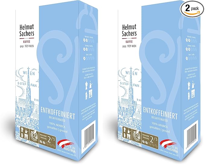 Helmut Sachers Vienna Decaffeinated Ground Coffee - 500 Grams (Pack of 2)