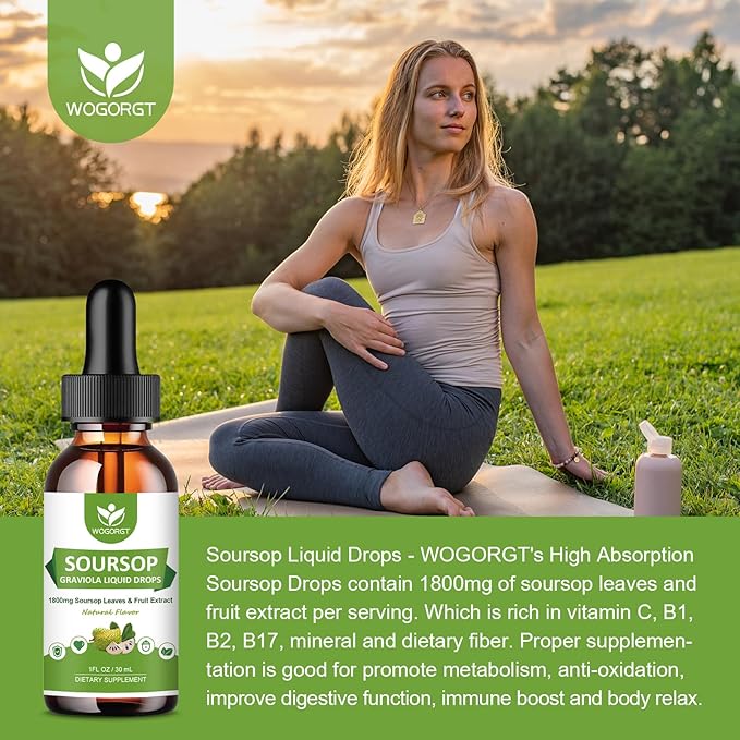 (2 Pack) Soursop Graviola Liquid Drops - 1800mg Soursop Extract - High Absorption Sour sop Bitters Liquid for Cell Support &amp Regeneration Immune Support Antioxidant Relaxation Sugar Free - 1 F