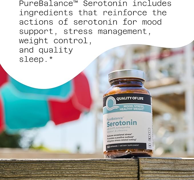 Quality of Life Pure Balance Serotonin Premium–Helps Boost Serotonin &amp Cortisol Levels - Includes 5-HTP Venetron Sensoril Vitamin D3 &amp L-Theanine–60 Capsules