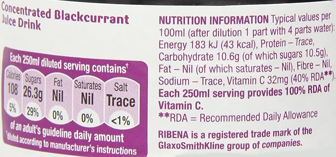 Ribena Original Blackcurrant Drink 33.8 Ounce Bottle