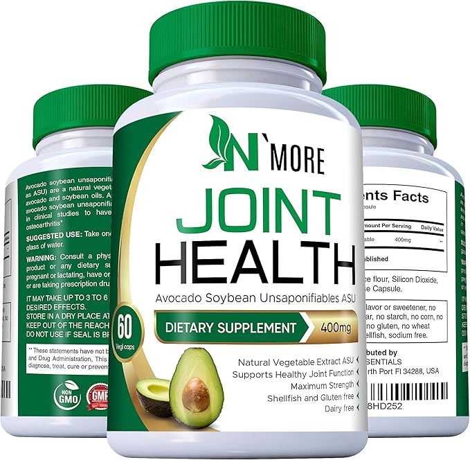 N'More Avocado Soybean Unsaponifiables Joint Health Supplement 400 mg Non-GMO Dairy Gluten &amp Shellfish Free 60 Day Supply One Capsule Per Day