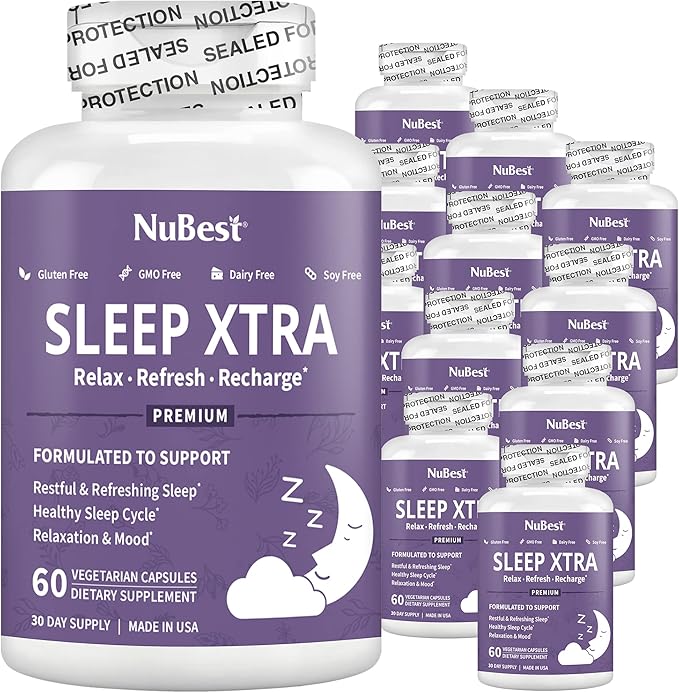 NuBest Sleep Xtra Supports Healthy Sleep for Adults - Vitamin B6 Melatonin Ashwagandha Chamomile Valerian &amp More - Non Habit-Forming (Pack 12)