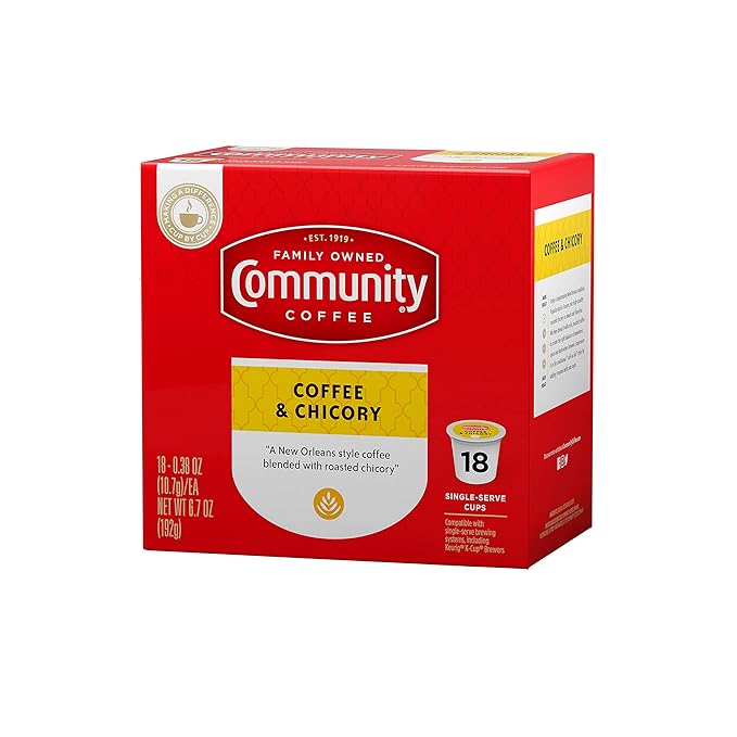 Community Coffee &amp Chicory 18 Count Coffee Pods Medium Roast Compatible with Keurig K-Cup Brewers