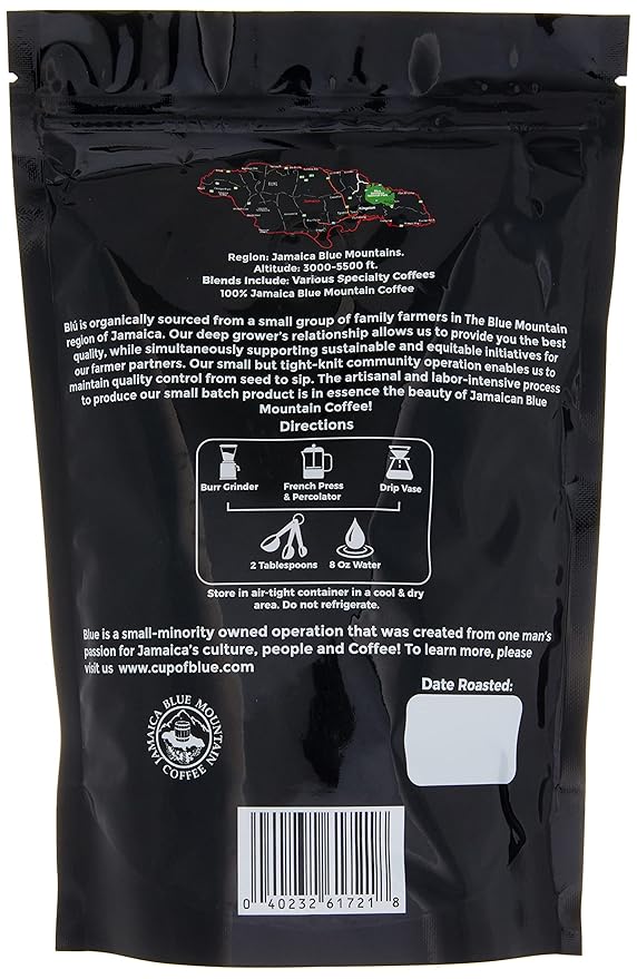 Roasted to Order! Blú - Jamaica Blue Mountain Coffee ''Pure Vibes'' Whole Bean Blend/Medium Roast (Jamaican Brazilian Colombian &amp Ethiopian)