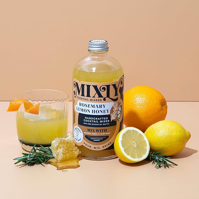 Mixly Rosemary Lemon Honey Mixer Made with Fresh Squeezed Juice Ready to Drink Use with Whiskey Vodka Soda Water 16 oz. Whiskey Sour Hot Toddy Mixer.