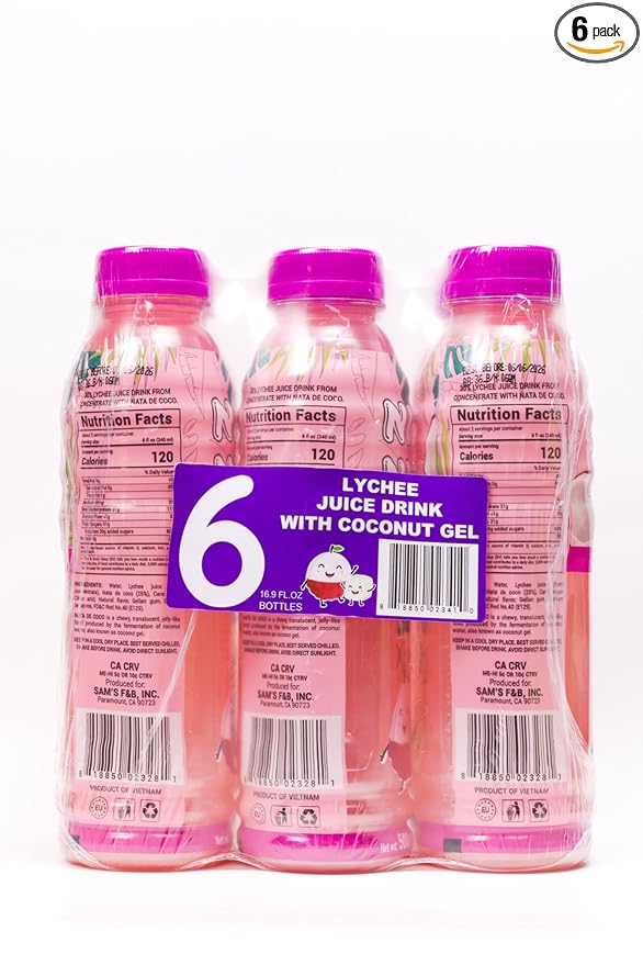 Niconico juice drink with nata de coco 30% fruit juice (16.9 floz 6 Pack) (6 Lychee)