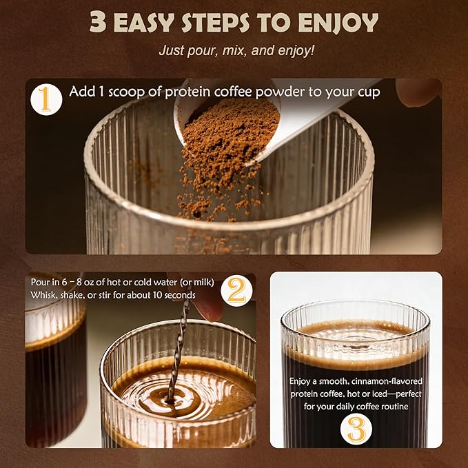 Protein Coffee Powder Whey Protein Iced Coffee | 14-Mushroom Blend with Reishi &amp Lion’s Mane L-Theanine Ashwagandha &amp DHA | No Added Sugar Keto Friendly Gluten Free | Cinnamon Flavor 20