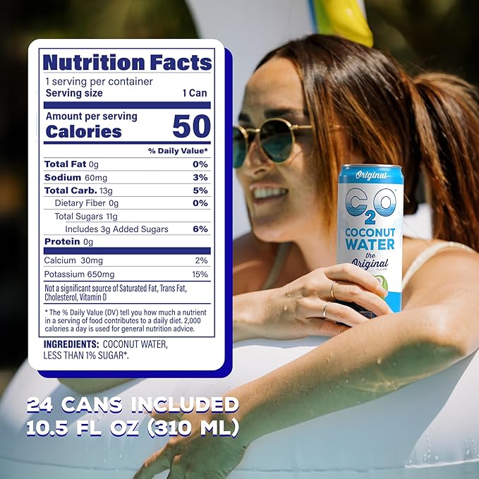 C2O - Coconut Water The Original Flavor (24 Pack 3 Boxes of 8) - Made with Fresh Coconut Water - Plant Based Non GMO Canned Water - Natural Hydration Electrolytes &amp Potassium - 24 Cans 10.5 F