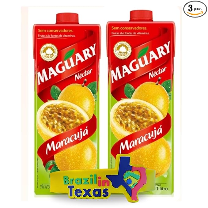 Suco Nectar de Maracujá Brasileiro Maguary 1L | Pack of 2x1L | Brazilian Passion Fruit Juice + Silicone Bracelets Souvenir | Brazil in Texas Bundle