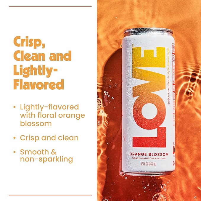 Be LOVE Lightly Flavored Electrolyte Beverage with Magnesium Potassium &amp Sodium - Purified Still Beverage for Daily Hydration Exercise Work &amp Wellness- Zero Sugar Gluten Free (Orange Bloss