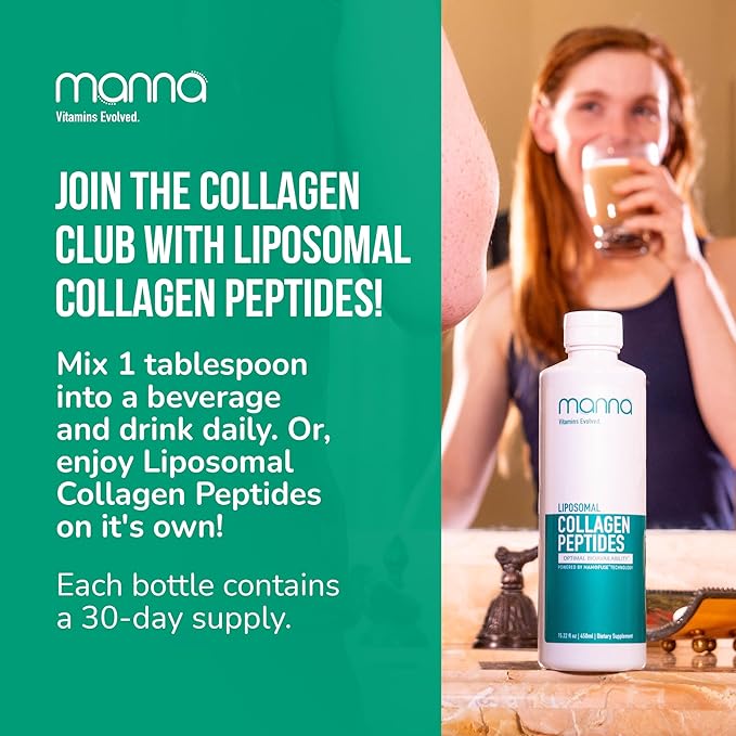 Manna Vitamins Evolved Liposomal Collagen Peptides Liquid 5000mg High Absorption Grass-Fed Type I III Collagen for Skin Hair Nails Joints – Hydrolyzed Collagen Supplement Non-GMO 16oz (Unisex)