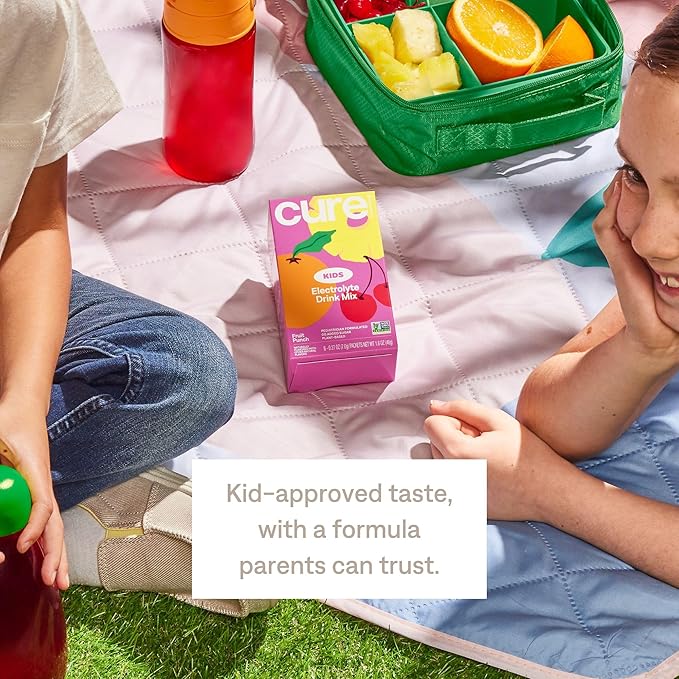 Cure Hydration - Kids Electrolyte Drink Mix | Plant-Based Pediatrician Formulated Rehydration | No Added Sugar FSA-HSA Non-GMO Gluten-Free No Artificial Flavors | Box of 6 Packets - Fruit Punch