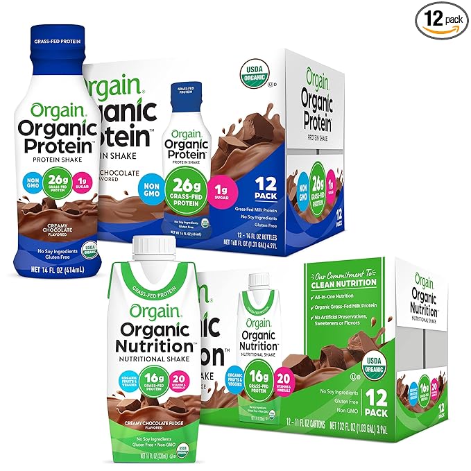 Orgain Organic Protein Shakes Bundle - Whey and Milk Protein Meal Replacement Ready to Drink (12 Pack) + Nutrition Shakes with Vitamins (12 Pack)