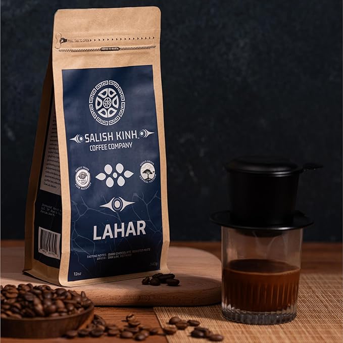 Salish Kinh Whole Bean Coffee | Dark Lahar | 12 oz Bag | 100% Robusta | Dark Roast | Specialty Grade | Single Origin | Direct Trade | Indigenous Produced