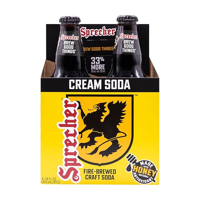 Sprecher Cream Soda in 16 fl oz Glass Bottles (24 Pack) Fire Brewed Cream Soda with Real Honey Naturally Flavored Gourmet Craft Soda