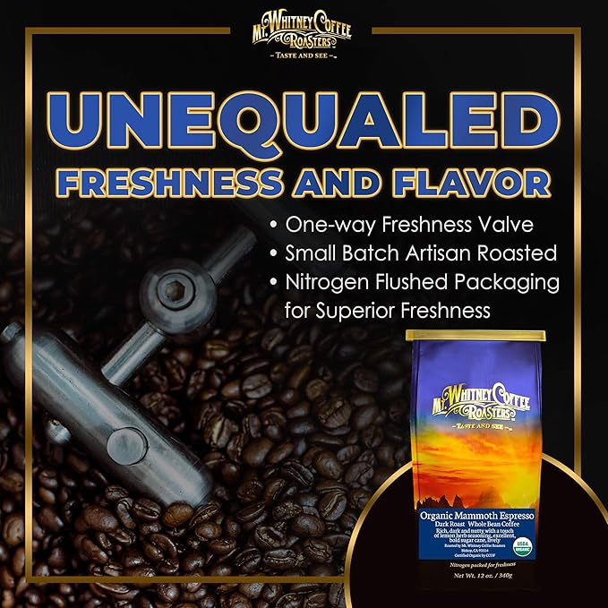 Mt. Whitney Organic Mammoth Espresso Low Acid Coffee (Whole Bean 12 Oz)