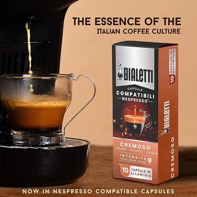 Bialetti Cremoso Espresso Capsules 60 Pack – Original Line Compatible Pods Intensity 10 Smooth Balanced Flavor with Fruity and Hazelnut Notes