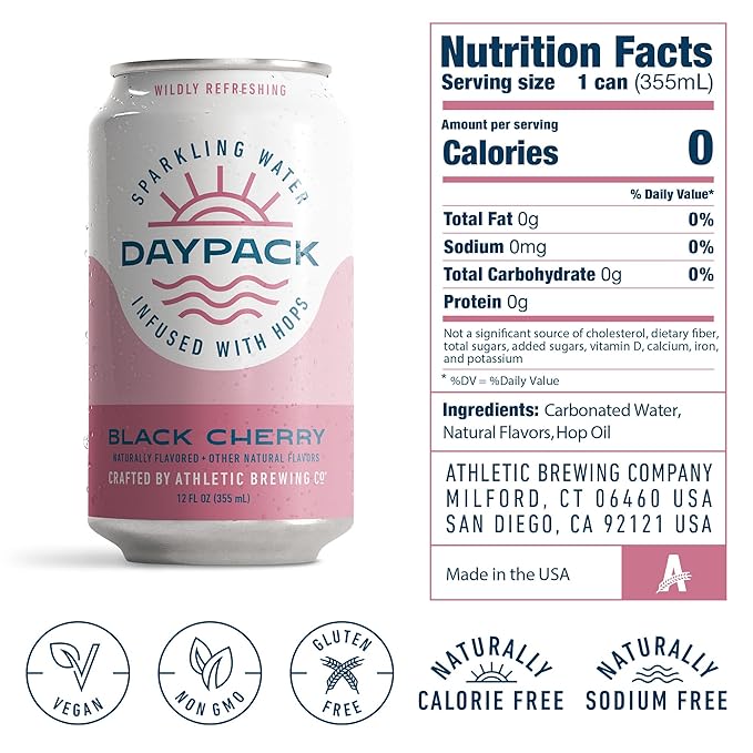 Athletic Brewing Company Daypack Sparkling Water Infused With Hops Gluten Free &amp Vegan Soda Water Zero Calorie Natural Flavors Variety Pack 24 Count 12 FL Oz Cans