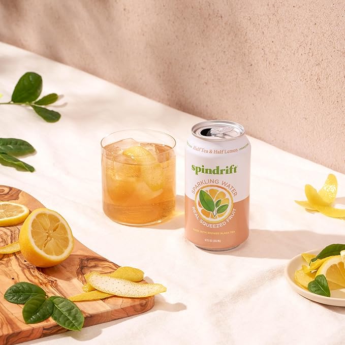 Spindrift Sparkling Water Half Tea &amp Half Lemon Flavored Made with Real Squeezed Fruit 12 Fl Oz Cans Pack of 24 (Only 5 Calories per Can)
