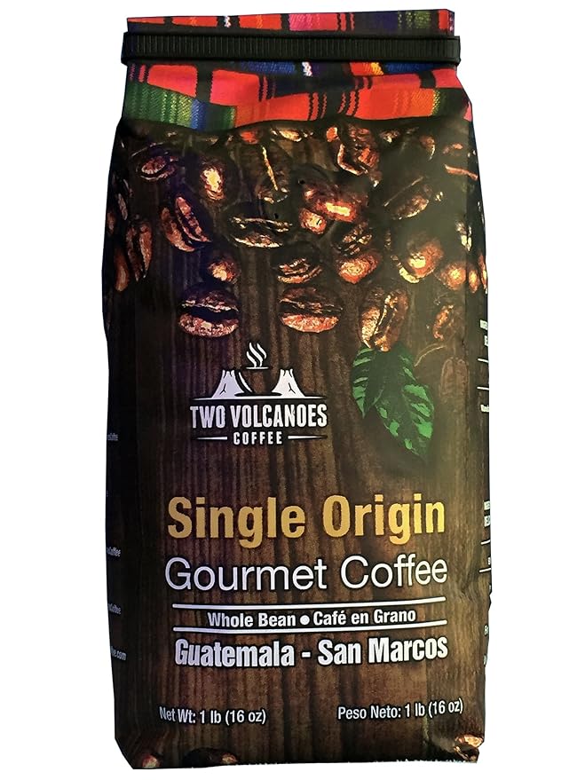 Two Volcanoes Coffee - Gourmet Guatemala Whole Bean Medium Roast Single-Origin Coffee. 1 lb