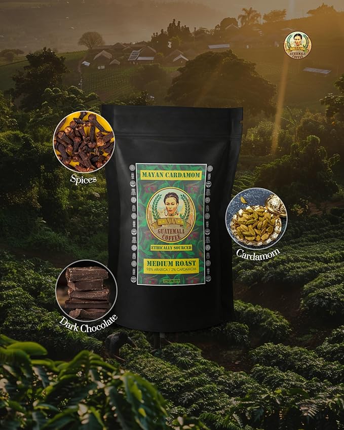 Via Guatemala Coffee – Guatemala Specialty Ground Coffee with Cardamom Medium Roast Single-Origin Arabica 16 oz